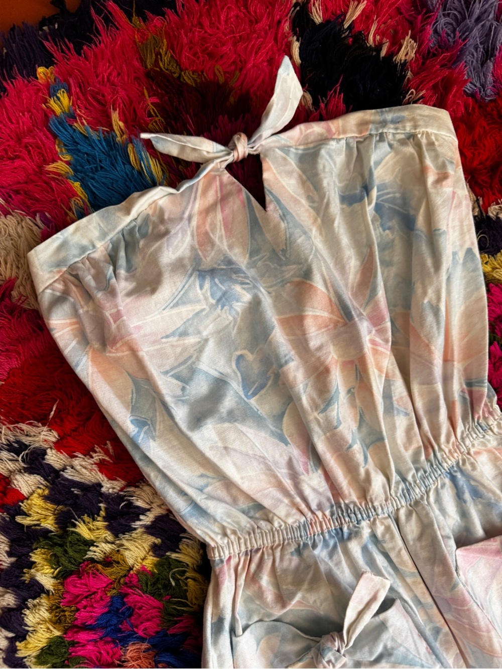 80s Vintage Pastel Floral Strapless Jumpsuit Sz S - Picture 3 of 11